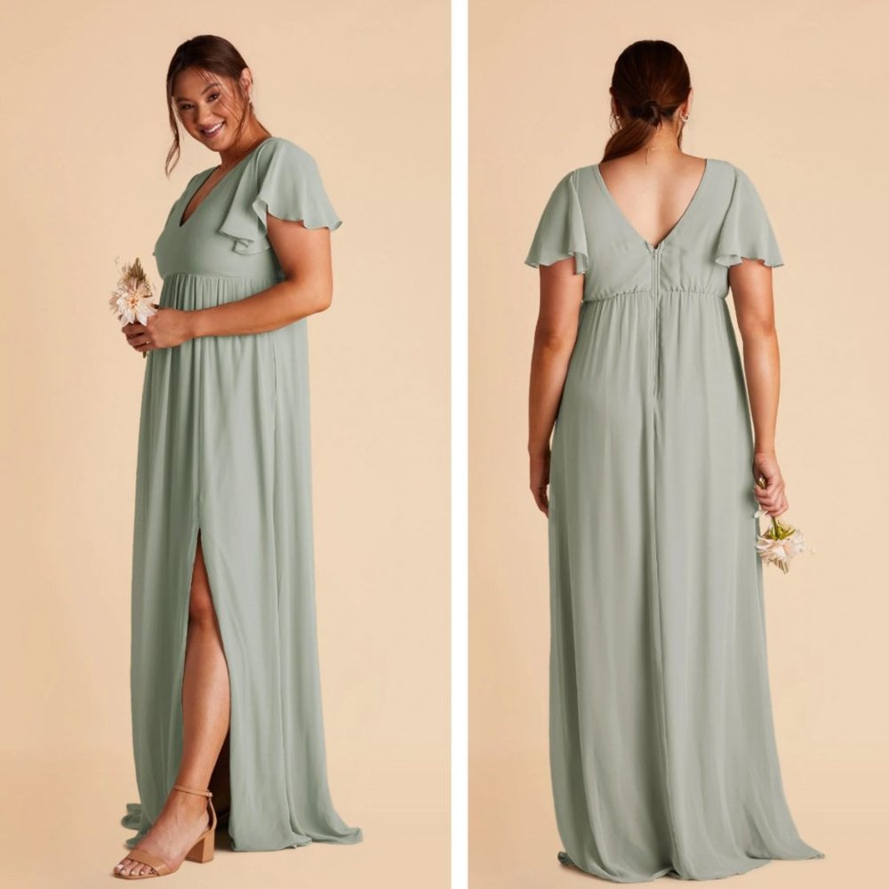 Birdy Grey Hannah Empire Curve Maxi Dress in Chiffon Sage Wedding Maternity USED